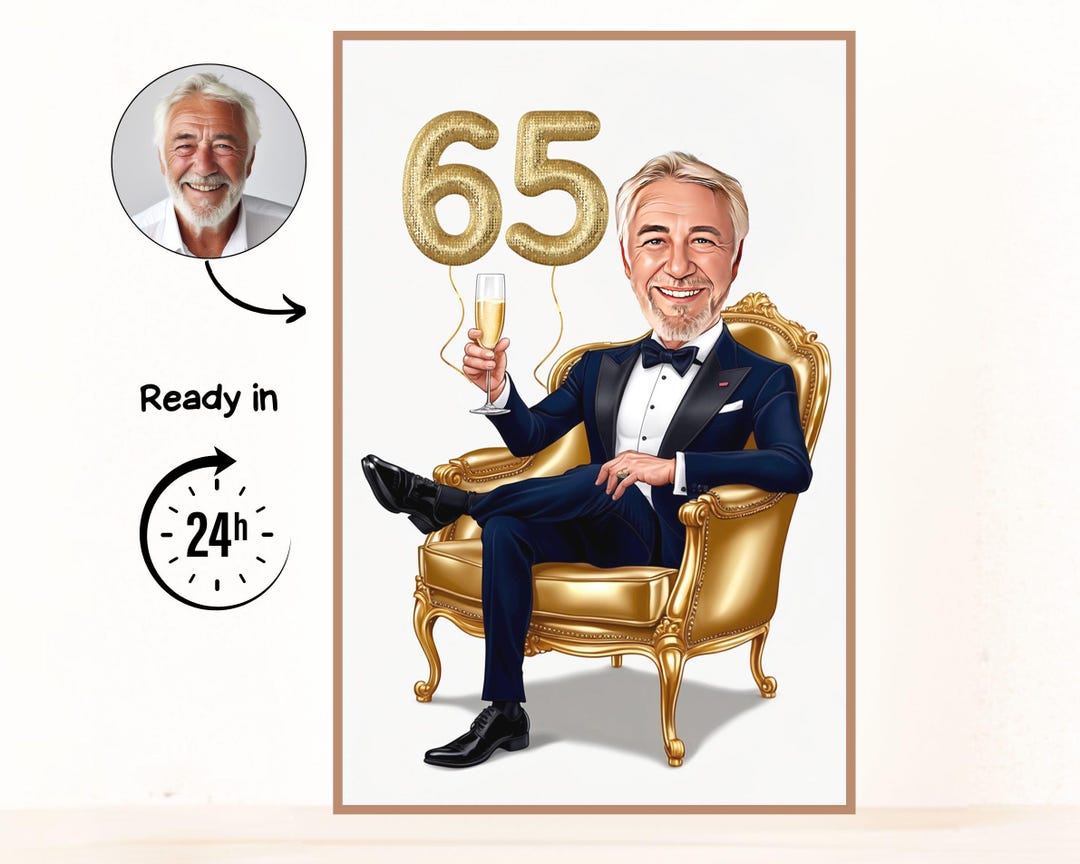 Custom Caricature for 65th Birthday, 65th Anniversary, Caricature ...