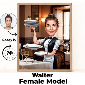 Waiter Female cartoon Portrait / Waiter gift / Custom Waiter Caricature / Waiter caricature from photo / gift for Waiter / Waiter portrait /