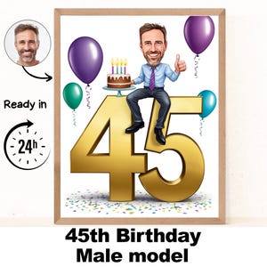 Benutzerdefiniertes 45. Mann-Karikaturporträt, 45. Geburtstagkarikatur, Geburtstagskarikatur, personalisiertes Geburtstagsgeschenk, des Mannes Geburtstag, 45.Karte