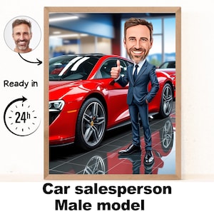 Car Dealer Gift - Custom Caricature Portrait From Your Photo / car salesman gift / car guy gift