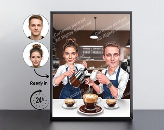 Barista Gift – Custom Caricature Portrait From Your Photo / Barista