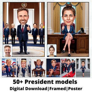 Portret prezydenta z kreskówki | Prezent dla prezydenta | Niestandardowa karykatura prezydenta | Karykatura prezydenta ze zdjęcia | Prezent dla prezydenta | Prezydent