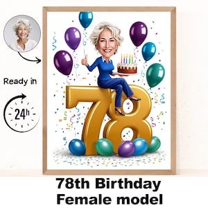 Aangepaste 78e vrouw cartoon portret, 78e verjaardag karikatuur, cartoon verjaardag, gepersonaliseerd verjaardagscadeau, verjaardag vrouw, 78e kaart