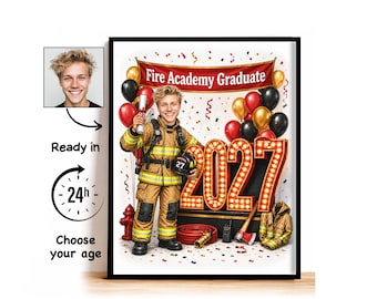 Custom Fire Academy Graduation Caricature from Photo, Fire Academy Graduate Cartoon Portrait, Graduation Gift for Him