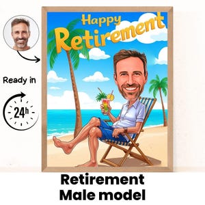 Retirement Male Cartoon Portrait, Custom Retirement Caricature Drawing from Photo, Funny Retirement Caricature, Gift for Retirement