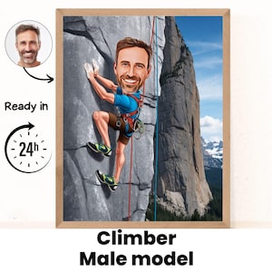 Retrato de caricatura de escalada / Regalo de escalada / Caricatura de escalada personalizada / Caricatura de escalada a partir de una foto / Regalo para escaladores / Caricatura de escalada