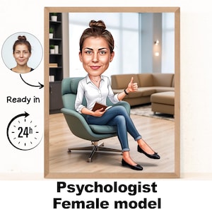 Psycholog Kobieta karykatura Portret / Psycholog prezent / Psycholog na zamówienie karykatura / Psycholog karykatura ze zdjęcia / prezent na Ps