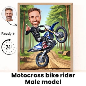 Kundenspezifisches Motocross-Karikaturporträt, Motocross-Porträt, Geschenk für Motorradfahrer, Motocross-Karikatur, Karikatur vom Foto, Motocross-Zeichnung