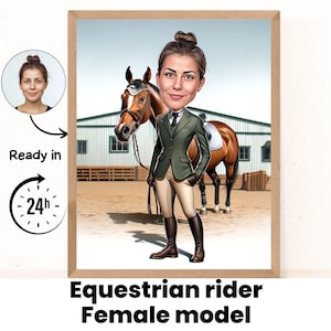 Personalised Dressage Cartoon Portrait, Custom Horse Rider Caricature Drawing, Funny Caricature, Gift for Her, Horse Lover, Horse Riding
