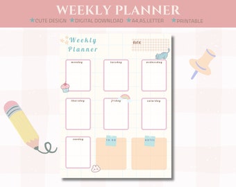 Cute Weekly Planner, Digital Weekly Planner for Goodnotes, Weekly Planner Pad