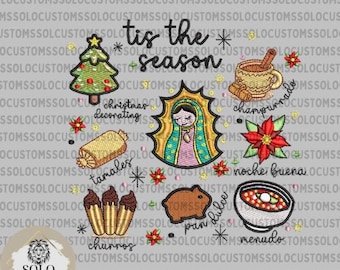 6x10 Tis the Season Colored Virgencita | Digital Embroidery File | Virgen de Guadalupe | Christmas | Navidad