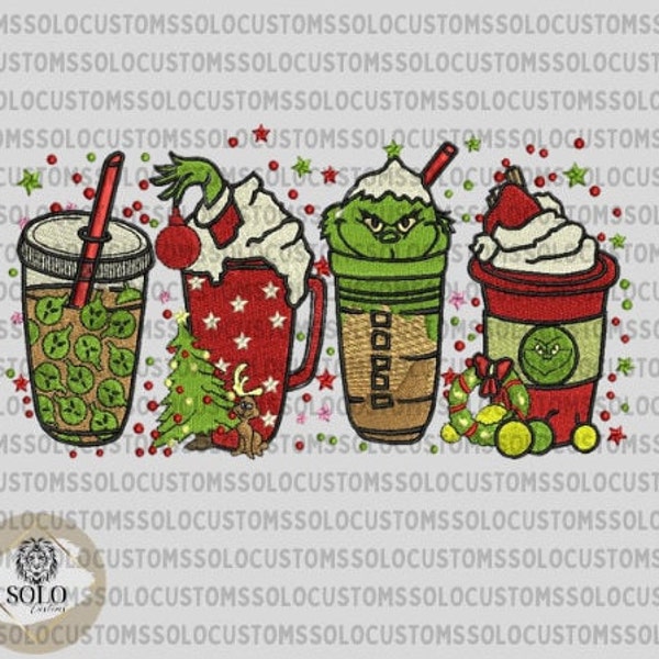 5x7 hoop size | chistmas embroidery| digital file |Grinch Coffee Cup Embroidery 5x7 PES File