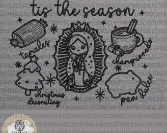 5x7 Solid Tis the Season Virgencita  | 5x7 PES Embroidery Digital File | Christmas|Navidad
