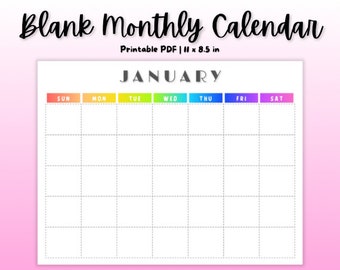 BLANK MONTHLY CALENDAR | Undated Calendar | 11 x 8.5 in