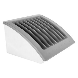 May include: A white and gray desk organizer with eight numbered slots. The organizer has a curved, sloped design with a gray top and a white base. The numbers 1 through 8 are printed on the front.