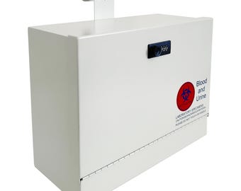 D9-G - Specimen Drop Box, Medium, 14&quot; W x 6.5&quot; D x 11&quot; H, Over-the-Door Hanging, with Combination Lock, Gray