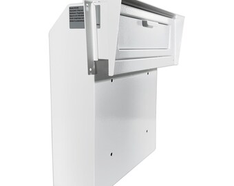 D1A-W - OPENBOX Mailbox Drop Box with Rain Cover, Door Mounted Mailbox for Keys,Cash, Checks,Deposits,Letters,Mail Drop Box for Home/Office