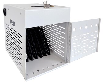 C8B-W - 8-Device Tablet Charging Station Fits 14" Chromebooks,iPads,Laptops,Tablets,Secure Storage, Ideal for Classrooms|Offices|Hospitals
