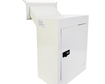 D3-W - OPEN BOX Through Wall Drop Box: Rainproof Mail & Key Deposit with Adjustable Chute
