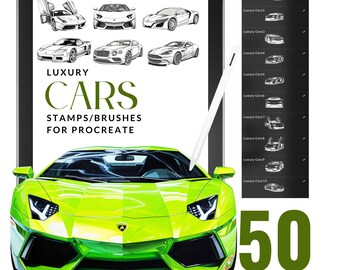50 Sellos Procreate de Coches de Lujo / Pinceles Procreate / Lamborghini / Ferrari / McLaren / Porsche / Uso Comercial / Descarga Instantánea