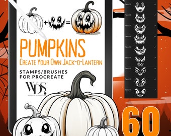 60 SELLOS CREADORES DE CALABAZA para Procreate / Procreate Sellos de Halloween / Pinceles Procreate / Jack-O-Lanterns / Halloween / Para libro para colorear