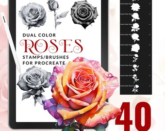 40 Pincel de sello de rosa de doble color para Procreate / / Pinceles Procreate / Floral / Rosas / Dos colores / Uso comercial / Descarga instantánea