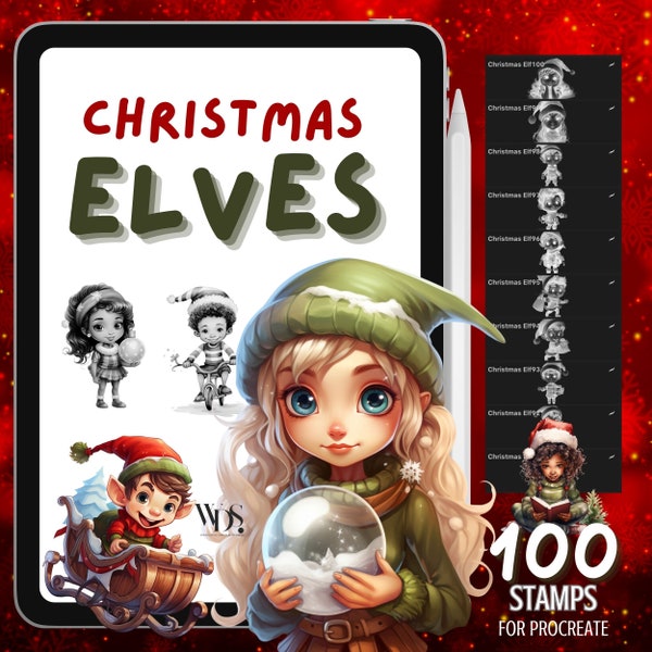 100 CHRISTMAS ELVES STAMP for Procreate | | Procreate Brushes | Elves | Christmas | Holiday | Commercial Use | Instant Download