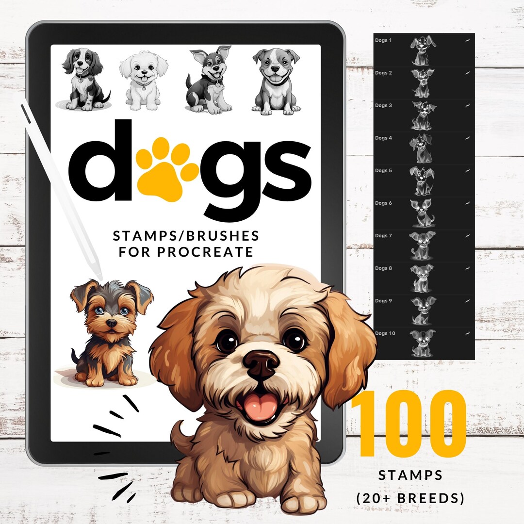 100 Dogs Procreate Stamps Brushes Pugs Labradoodles Chihuahua Maltese