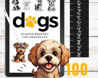 100 Perros Procrean Sellos / Pinceles / Pugs / Labradoodles / Chihuahua / Maltés / Más de 20 Razas de Perros / Uso Comercial / Descarga Instantánea