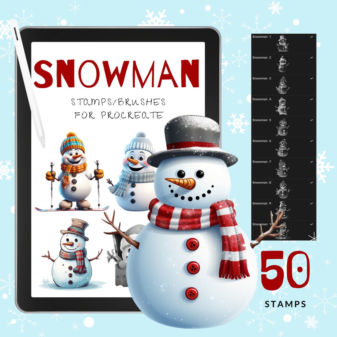 50 SNOWMAN Stamp Brushes for Procreate | | Procreate Brushes | Snowman ...