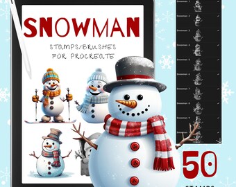 50 Pinceles de sello SNOWMAN para Procreate / / Pinceles Procreate / Muñeco de nieve / Navidad / Vacaciones / Uso comercial / Descarga instantánea