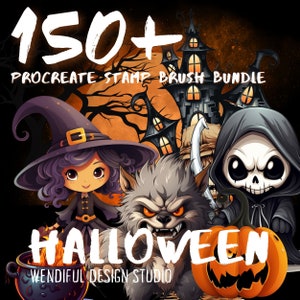 150+ HALLOWEEN-ZEGELS voor Procreate | Halloween-stempels voortbrengen | Penselen voortbrengen | Heksen | Pompoenen | Spookachtig | Weerwolven | Vampiers