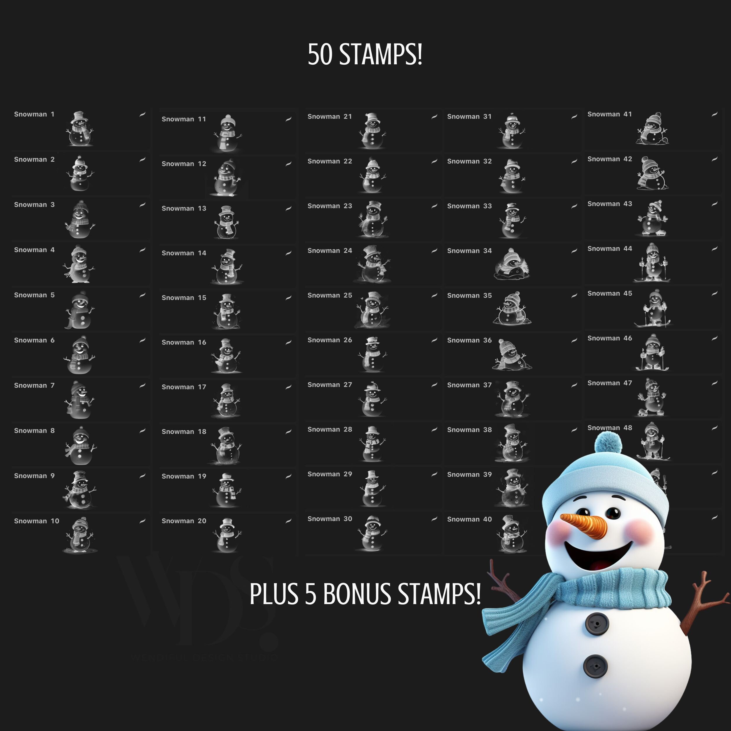 50 SNOWMAN Stamp Brushes for Procreate | | Procreate Brushes | Snowman ...