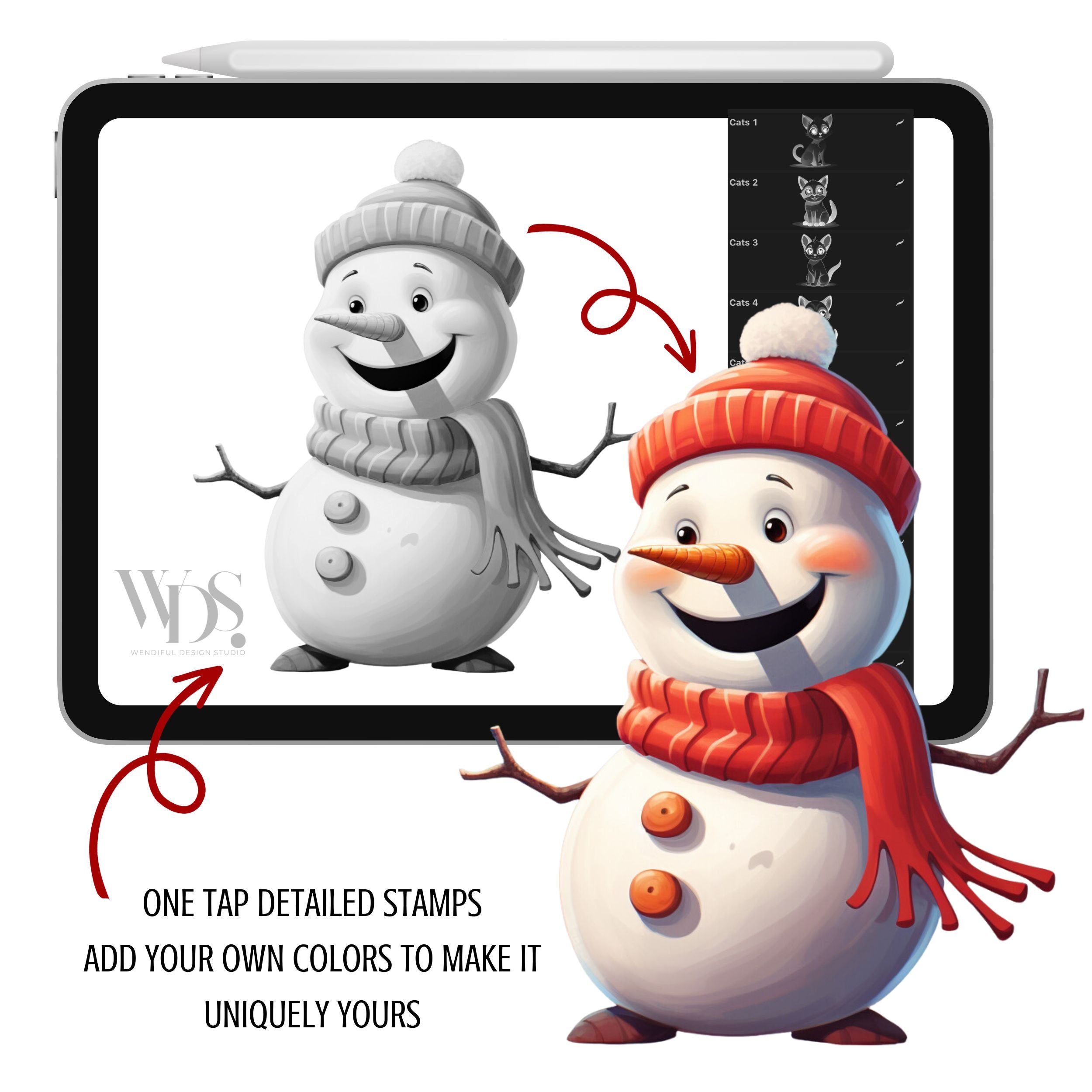 50 SNOWMAN Stamp Brushes for Procreate | | Procreate Brushes | Snowman ...