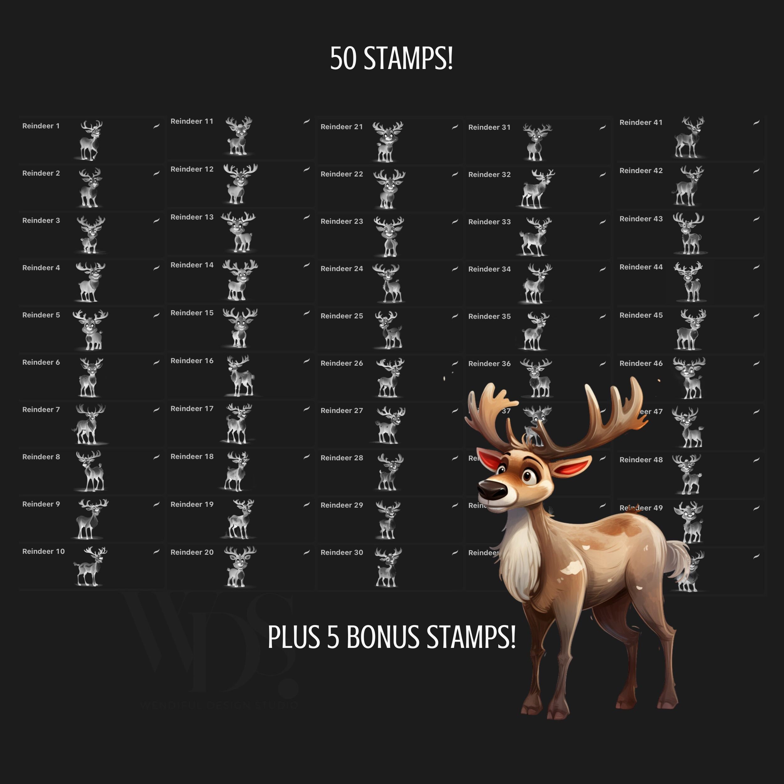 50 REINDEER Stamp Brushes for Procreate Procreate Brushes Reindeer ...