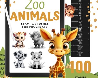 100 Animales del Zoológico Procrean Sellos / Pinceles / Tigres / Leones / Pandas / 20 Diferentes Tipos de Animales / Uso Comercial / Descarga Instantánea