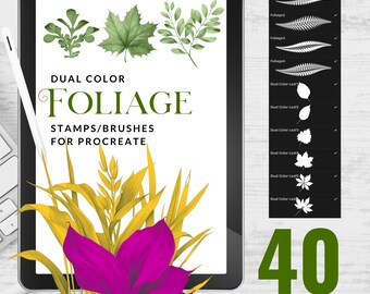 40 Pincel de sello de doble color para Procreate / / Pinceles Procreate / Vegetación / Follaje / Dos colores / Uso comercial / Descarga instantánea