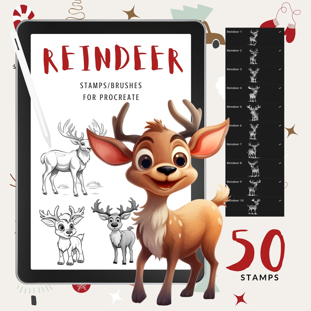 50 REINDEER Stamp Brushes for Procreate | | Procreate Brushes ...