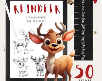 50 Pinceles de sello REINDEER para Procreate / / Pinceles Procreate / Reno / Navidad / Vacaciones / Uso comercial / Descarga instantánea