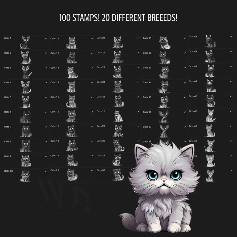 100 Cartoon Cats Procreate Stamps | Brushes | Cats | 20+ Different ...