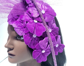 Chapeau fascinateur pétale en velours - Prune/violet