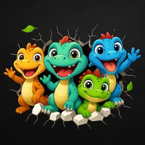 3D Dinosaur Png, Colorful Design, Kids Png, 3d Cracked Hole Png, T-Shirt Design, T-Rex Dinosaur Png, Digital Download, Cute Dinosaur Png