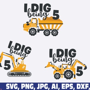 Me encanta tener cinco años Svg, 5º cumpleaños niño Svg, cumpleaños de construcción Svg, bebé niño pequeño Excavadora Svg, quinto cumpleaños Svg, Excavadora Svg, cinco