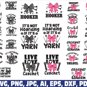 Knitting Quotes Png svg, Crochet Png svg, Coquette bow, Yarn Png, Crocheting Quotes, Knit Png, Knitter Gift, Wool Png, Crochet Hooks Png