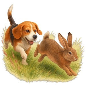 Beagle PNG, beagle and hare Rabbit Hunting Sublimation, hunting dog design, Watercolor rabbit hunt wall art, game dog retrieving hare rabbit