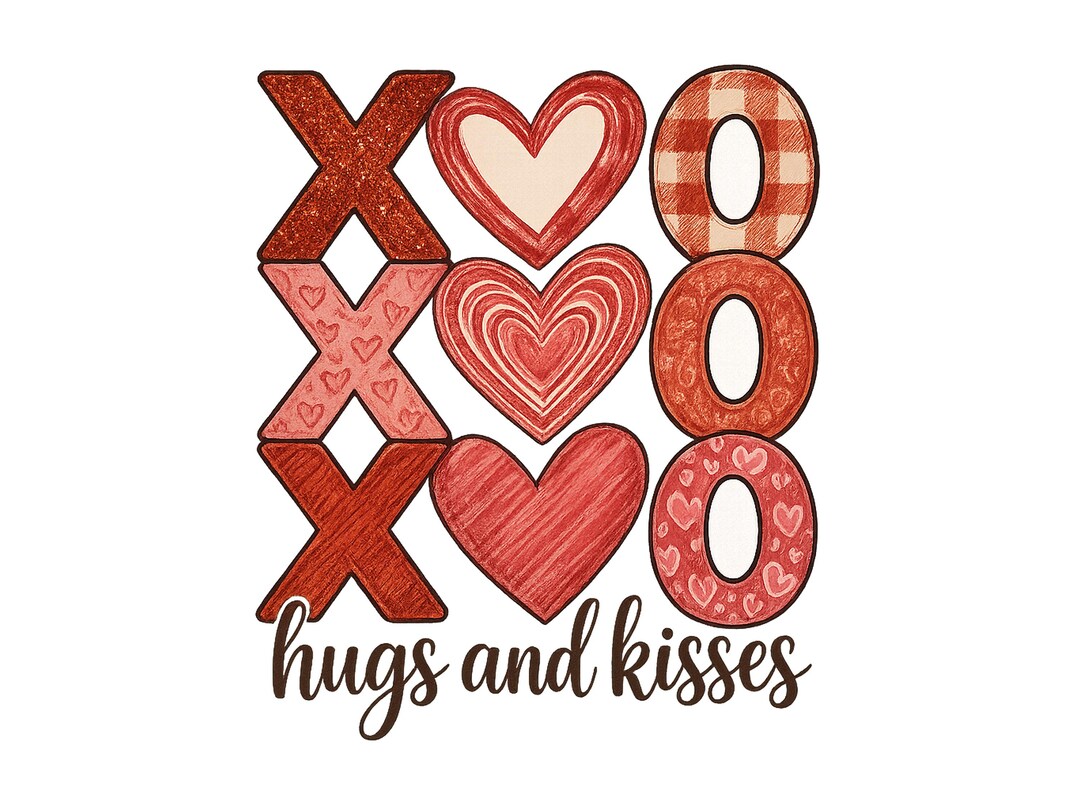 Glitter XOXO PNG, Hugs and Kisses Valentine Vibes, Brushstroke Hearts ...