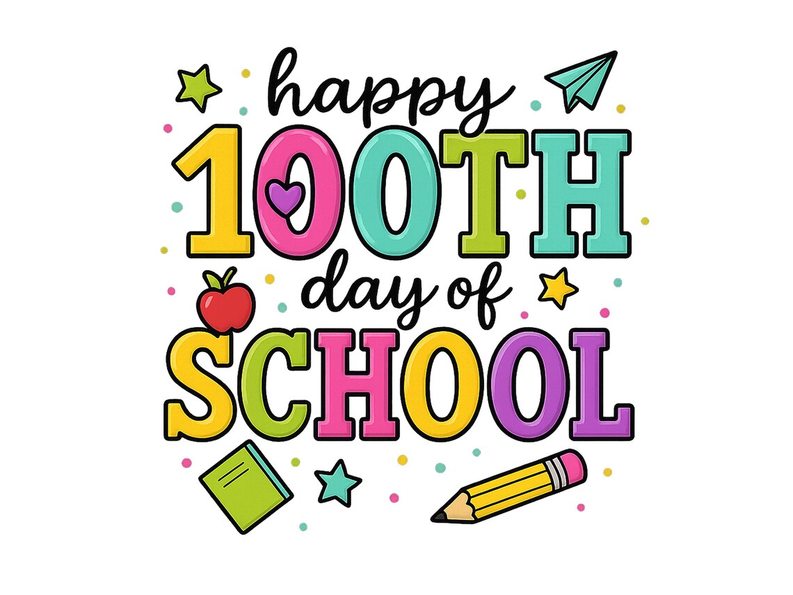 Happy 100th Day of School PNG, Colorful Pencil Coquette Design, 100 ...