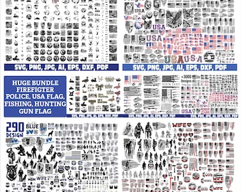 Lot SVG, lot PNG, drapeau américain USA en détresse svg, chasse pêche, police svg, svg pompier, drapeau carabine, fine ligne rouge bleue