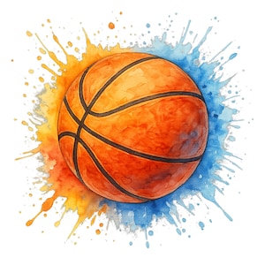 Clipart di palloni sportivi, clipart di basket, clipart di acquerelli stampabili, PNG di alta qualità, download digitale, lavoretti di carta, diari