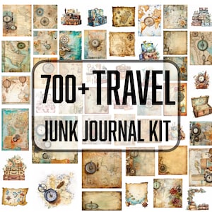 Junk Journal Travel reiziger afdrukbaar, Shabby, Vintage, Vakantie Kit, Camping, Road Trip reizen Afdrukbaar, Afdrukbare Ephemera Scrapbooking